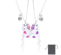 PLABBDPL 2 Pièces Collier bff pour 2 Filles, Collier Argent Femmes, Collier Amitie Coeur Separable Motif Chat pour Soeur Friend cadeau Jeune Fille Anniversaire