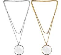 PLABBDPL 2 Pièces Lentille Monocle Loupe, Collier de Lentille Optique, Loupe Chaîne de Bijoux, Loupe Portable Suspendue, pour Lire des Livres, des Journaux, Travailler ou Voyager (Or, Argent)