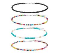 PLABBDPL 4 Pièces Collier de Surfeur Bohème - Perles de Vinyle Bijoux pour Femmes Filles - Ensemble D'Anniversaire Boho Amitié Cadeau de Fête des Mères