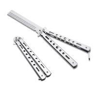 PLABBDPL Peigne Entraînement, Sécurité Peigne Rotatif Papillon, Peigne Papillon Pliant, Peigne à Ressort Cheveux Tondeuse Métal Outil Peigne Couteau Papillon Style Papillon pour Pratique (Argent)