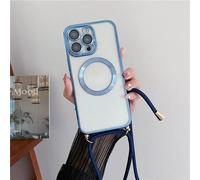 Placage Magnétique Clair Pour Étuis De Chargement Sans Fil Magsafe Pour Iphone 17 16 15 14 12 13 Pro Max,Housse De Collier Avec Lanière À Bandoulière.Sierra Blue.Case & Strap