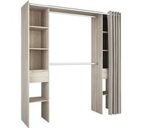 Placard 2 colonnes,2 penderies, 2 tiroirs avec Rideaux - Coloris Chêne Shannon - L 115 x P 50 x H 203 cm - Dana - Kit