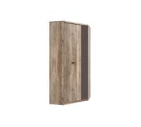 Placard armoire d'angle avec 1 porte coloris Chêne/Gris motif écriture - Longueur 96 x Largeur 96 x Hauteur 205,5 cm
