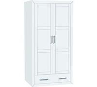 Placard Armoire meuble de rangement en MDF et pin massif laqué blanc - Longueur 105 x Profondeur 55 x Hauteur 200 cm -PEGANE- G