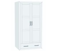 Placard Armoire meuble de rangement en MDF et pin massif laqué blanc - Longueur 105 x Profondeur 55 x Hauteur 200 cm --