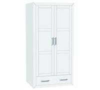 Placard Armoire meuble de rangement en pin massif laqué blanc - Longueur 105 x Profondeur 55 x Hauteur 200 cm