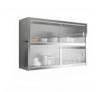 Placard Cuisine Haut Mural Étagère a 2 Niveaux en Acier Inoxydable Meuble Salle de Bain Suspendu avec Porte Coulissante Transparente Convient pour lLa Cuisine et la Salle de Bain(70 * 30 * 70cm)