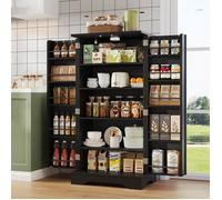 Placard de cuisine, Garde-manger moderne 2 Portes avec Éclairage LED et Étagères Réglables - Buffet Haut Noir 120×60×40 cm