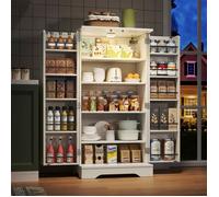 Placard de cuisine, Garde-manger moderne 2 Portes avec Éclairage LED et Étagères Réglables - Buffet Haut en Bois Blanc 120×60×40 cm