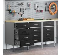 Armoire de travail vidaXL 3 pcs Noir et Gris en bois d'ingénierie et acier