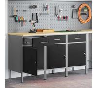 Armoire de boulot vidaXL 3 pcs Noir et Gris en Bois d'ingénierie et Acier