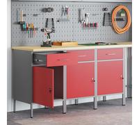 Bureau vidaXL 3 pcs Rouge et Gris en Bois et Acier
