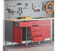 Ensemble de placard de boulot 3 pièces vidaXL Rouge et Gris en bois composite et acier