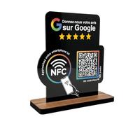Placard pour avis Google NFC & QR-Code - Panneau/affichage pour avis pour comptoir, réception, cabinet, restaurant, studio - Présentoir d'avis pour critiques/commentaires (noir, V2 DIN A6)