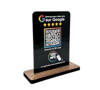 Placard pour évaluation Google NFC & QR-Code - Panneau/affichage pour avis pour comptoir, réception, cabinet, restaurant, studio - Support d'évaluation pour avis/commentaires (noir V1 DIN A5)
