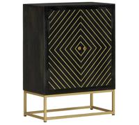 Placard salle à manger Buffet avec 2 portes noir et doré 55x30x75 cm - manguier MEUBLE482907