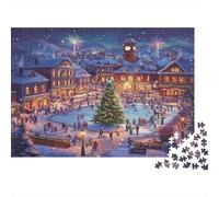 Place de Noël 1000 Pièces Puzzle Impossible Belle Décoration Familiale Place de la Ville avec Piste de Glace Puzzles Jouets De Difficiles pour La Famille 70x50cm/1000pcs