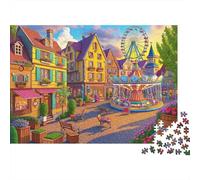 Place de Village colorée 1000 Pièces Puzzles pour Adultes, Un Jeu De Dexérité Très Difficile Puzzle Jeu D'intelligence l'art De La Décoration Moderne 38x26cm/1000pcs