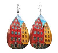 Place Publique À Stockholm Pendantes En Cuir Légères Pendantes Double Face Boucles D'Oreilles En Cuir Pour Quotidien Femme Décorations