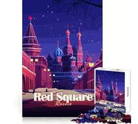 Place Rouge,Russie la Nuit Puzzle de 1000 pièces pour Adolescents Stimulation Cognitive Loisirs paisibles Découpe Nette (38x52cm)