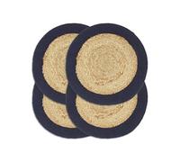 vidaXL Napperons 4 pcs Naturel et bleu marine 38 cm Jute et coton Bleu