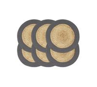 vidaXL Napperons 6 pcs Naturel et anthracite 38 cm Jute et coton Gris
