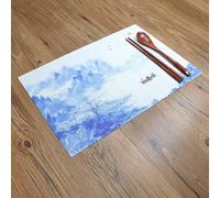 Placemats Halloween, Set de Table Vintage Bleu Blanc Lot de 4 Montagne et Bateau Vinyle Polyester Dessous de Table 45x30cm