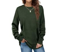 Placitiume Chandail à col rond pour femme, tunique à manches longues, hauts décontractés, chemises d'automne tendance pour leggings, vert foncé, XL
