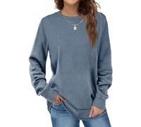 Placitiume Chandail à col rond pour femme, tunique à manches longues, hauts décontractés, chemises d'automne tendance pour leggings, bleu, L