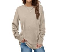 Placitiume Chandail à col rond pour femme, tunique à manches longues, hauts décontractés, chemises d'automne tendance pour leggings, kaki, XXL