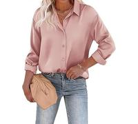 Placitiume Chemisier boutonné en satin de soie pour femme - Manches longues - Style décontracté - Pour le bureau et le travail, Couleur racine de lotus, L