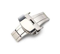 PLACKE T02 automatique Double clic papillon boucle montre bouton poussoir pli déploiement fermoir argent bracelet montre fermoir12-24mm(Silver,22mm)