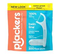 Plackers Twin-Line Dental Flossers, Cool Mint Flavor, Dual Action Flossing System, Easy Storage, Super 300ctTuffloss, 2X The Clean,