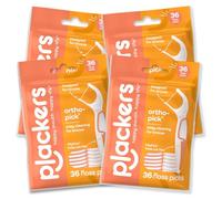 Plackers Orthopick Lot de 4 cure-dents doux et flexibles pour appareils dentaires, fabriqués avec du fil dentaire Super TufFloss, doux pour les appareils dentaires, orange, 144 pièces