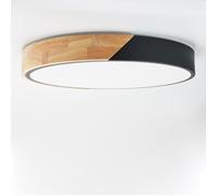 Plafond LED Circulaire ""KUMO"" 30W Ø40cm Métal Noir avec Bois Lumière Sélectable 3000K-4000K-6000K