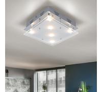 Plafonnier acier brossé plafonnier LED verre satiné lampe de salon 6 ampoules, métal, 6x 3W 6x 210lm blanc chaud, LxH 30x8 cm