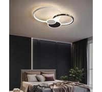 Plafond LED Moderne Grande Lampe De Salon Dimmable avec Télécommande, Anneaux Ronds Design Plafonnier Lampe Créatif Métal Acrylique Salle À Manger Chambre Décor Pendentif, Black, 58CM/48W