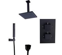 Plafond monté noir thermostatique en laiton luxe de luxe de salle de bain mélangeur de douche de douche avec une pomme de douche de 8-12 "et une douche à main, pour un ensemble de douche de