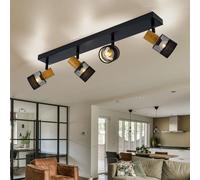Plafonnier, 4 flammes, lampe de salon, spot, mobile, aspect bois, acier fer noir, 4x E14, LxlxH 65x8x17 cm, Wofi 11652