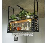 Plafonds Casiers À Vin Avec Porte-Verre À Vin Support De Bouteille Fixé Au Mur Étagère De Plafond Suspendu Bar De Cuisine En Bois En Métal Étagère Suspendue Porte-Gobelet Armoire À Vin