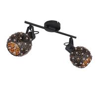 Plafonnier 2 flammes cristaux métal plafonnier design avec spots mobiles, métal noir or, 2x E27, LxPxH 35x12x26 cm