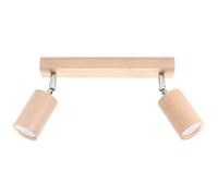 Plafonnier 2 flammes spot plafond moderne spot lampe spot plafond bois orientable, spot marron naturel, 2x GU10, L 30 cm, salon