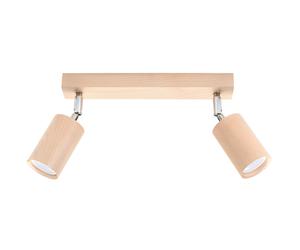 Plafonnier 2 flammes spot plafond moderne spot lampe spot plafond bois orientable, spot marron naturel, 2x GU10, L 30 cm, salon