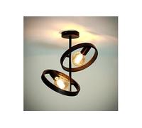 Plafonnier 2 lampes rondes en métal gris foncé avec ampoules - AMP