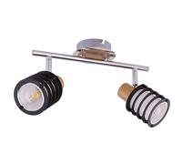 Plafonnier 2 lumières en métal, suspension pour salle à manger, design bois, anneaux chromés foncés, spots mobiles, 2x E14 max. 40W, LxlxH en cm : 28x10x14,5 cm