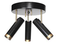 Plafonnier 3 Flammes Rond Ø 30 Cm Métal En Noir Or GU10 Lampe De Plafond