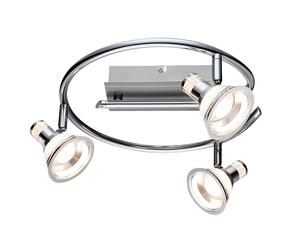 Plafonnier 3 flammes spot rondelle plafonnier orientable chrome, acrylique, 3x LED 5 watts 330 lumens blanc chaud, DxH 30x15 cm