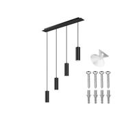 tectake® Suspension luminaire Moderne 4 Lampes réglables en hauteur Lustre Noir Plafonnier salon, salle à manger, cuisine, dressing Éclairage de plafond Luminaires intérieur