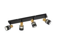 Plafonnier, 4 flammes, lampe de salon, spot, mobile, aspect bois, acier fer noir, 4x E14, LxlxH 65x8x17 cm, Wofi 11652