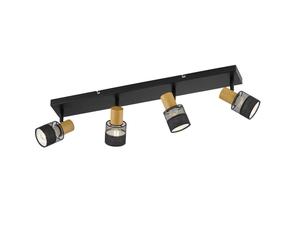 Plafonnier, 4 flammes, lampe de salon, spot, mobile, aspect bois, acier fer noir, 4x E14, LxlxH 65x8x17 cm, Wofi 11652